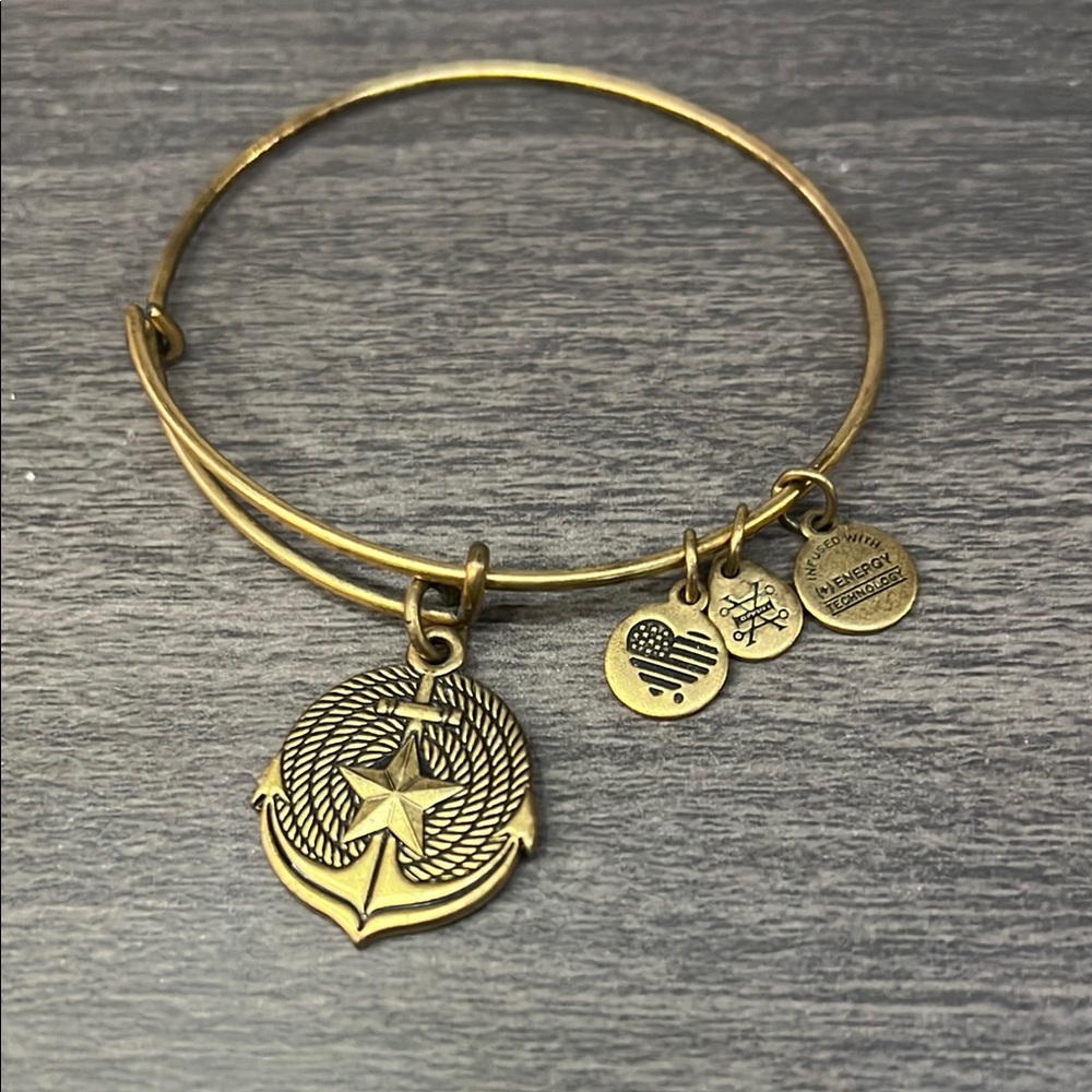 Alex and Ani Summer Collection Anchor Charm Bangle Gold Finish Bracelet